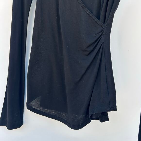 James Perse Deep V Faux Wrap Long Sleeve Thin Cotton Shirt Extra Large XL Black - Picture 7 of 8